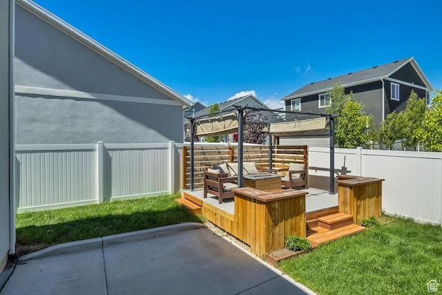 5058 W Blythswood Ln S, Herriman, UT 84096 - fenced backyard featuring a pergola, a wooden deck, and a patio area