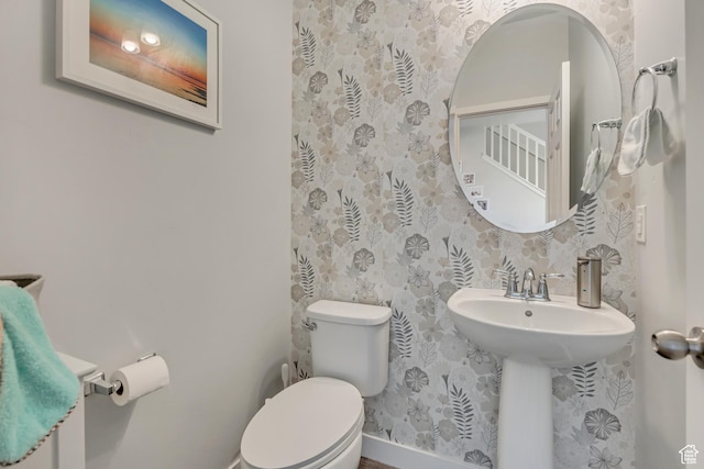 5058 W Blythswood Ln S, Herriman, UT 84096 - bathroom with toilet, wallpapered walls, and a sink