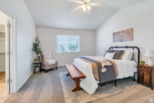 69 E Hudson Dr, Elk Ridge, UT 84651 - bedroom with carpet floors, vaulted ceiling, baseboards, and ceiling fan