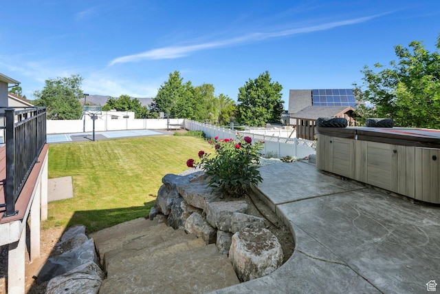 69 E Hudson Dr, Elk Ridge, UT 84651 - view of yard featuring a hot tub and a patio area