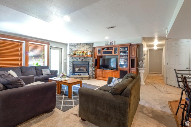 1995 E 6225 S, South Ogden, UT 84403 - living room with light colored carpet and a stone fireplace
