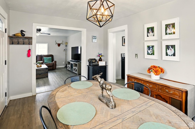 2411 S D Ave E, Ogden, UT 84401 - dining room with ceiling fan, baseboards, a chandelier, and wood finished floors
