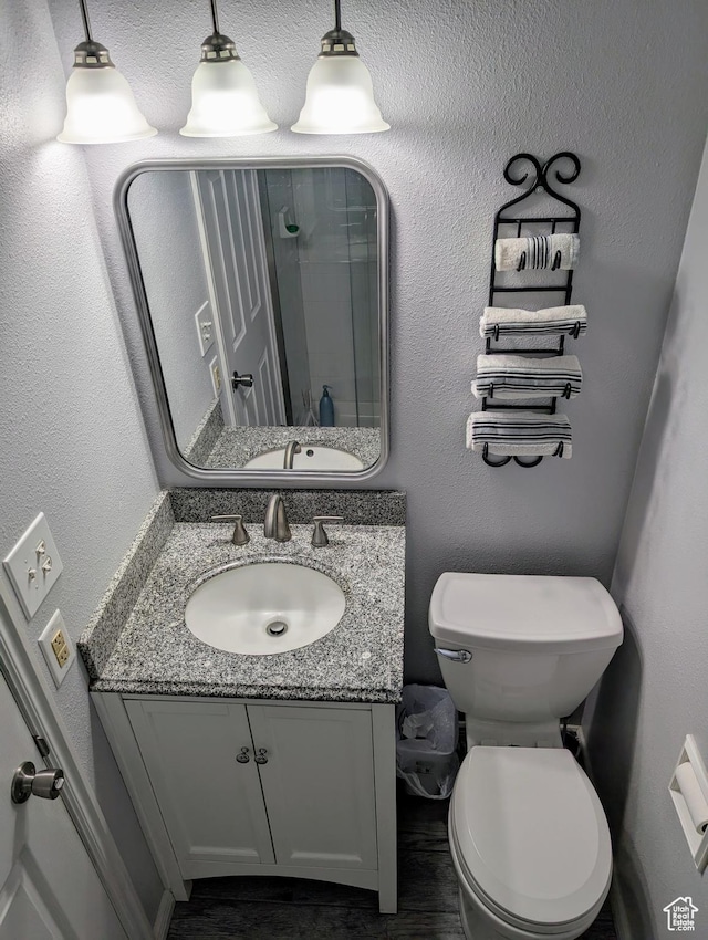 897 E 1200 N, Mapleton, UT 84664 - full bathroom with vanity, toilet, wood finished floors, and a shower