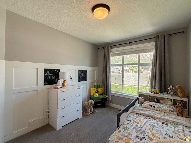 3723 N 500 E, North Ogden, UT 84414 - bedroom with dark carpet, wainscoting, and a textured ceiling