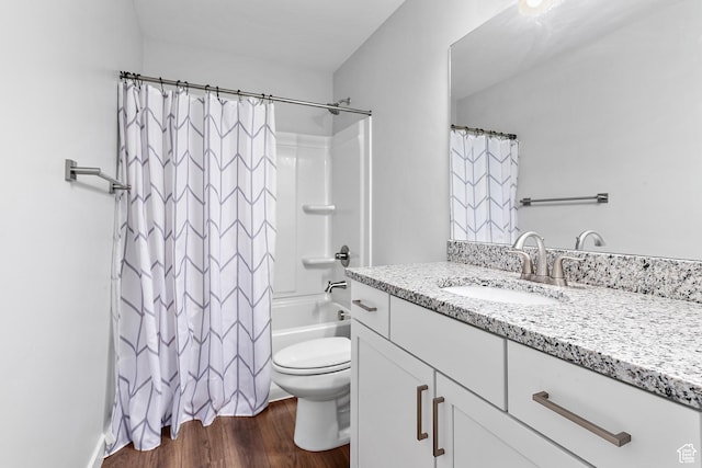 15022 S Halter Way W, Bluffdale, UT 84065 - bathroom with vanity, shower / bathtub combination with curtain, toilet, and wood finished floors