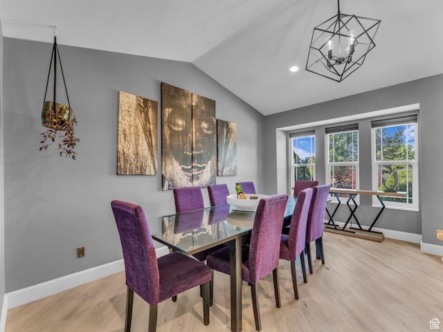 10685 S Superior Cir E, Sandy, UT 84094 - dining area featuring vaulted ceiling, wood finished floors, baseboards, a chandelier, and recessed lighting