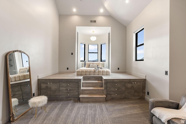 2836 S 2300th Cir E, St George, UT 84790 - bedroom featuring vaulted ceiling and dark carpet