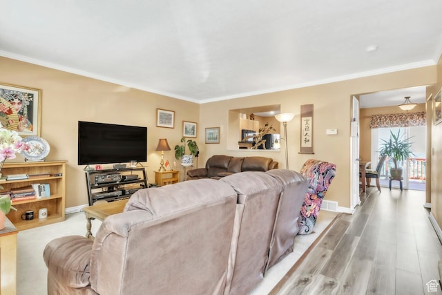 463 E Braidhill Dr, Draper, UT 84020 - living room featuring wood finished floors, ornamental molding, and baseboards