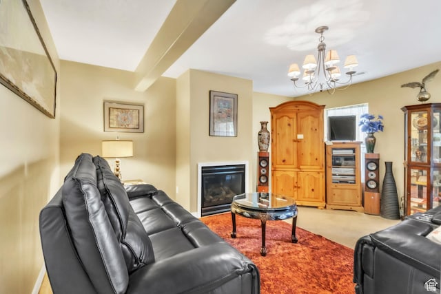 463 E Braidhill Dr, Draper, UT 84020 - living area with a chandelier, light colored carpet, and a glass covered fireplace