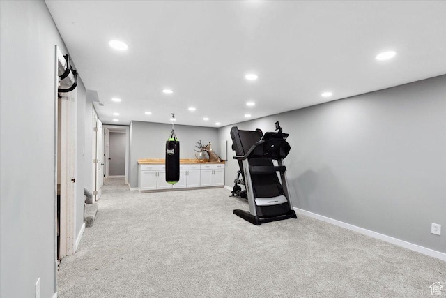 175 Green Dr, Layton, UT 84041 - exercise room with light carpet, recessed lighting, and baseboards