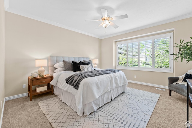 11815 S Cottage Side Way E, Draper, UT 84020 - bedroom featuring light colored carpet, crown molding, baseboards, and a ceiling fan