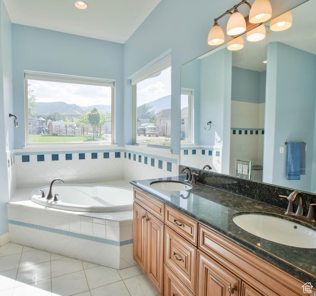 935 S 950 E, Ephraim, UT 84627 - full bathroom with a mountain view, a garden tub, double vanity, and tile patterned flooring