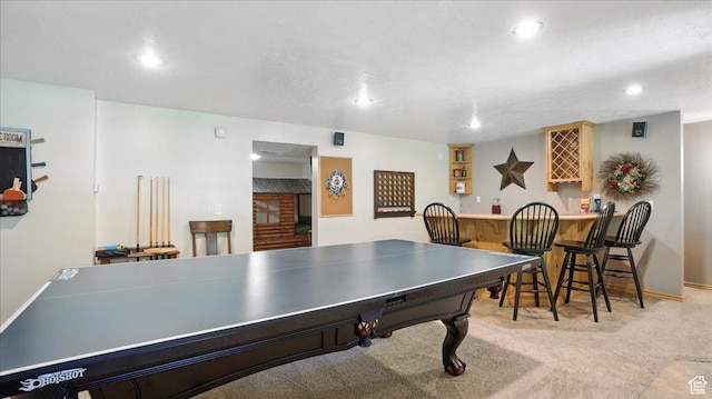 3786 Beaver Creek Rd, Kamas, UT 84036 - recreation room with carpet flooring, a bar, recessed lighting, and baseboards