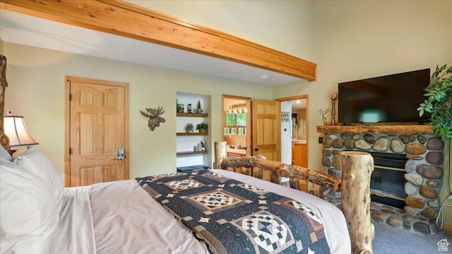 3786 Beaver Creek Rd, Kamas, UT 84036 - carpeted bedroom featuring beam ceiling and connected bathroom