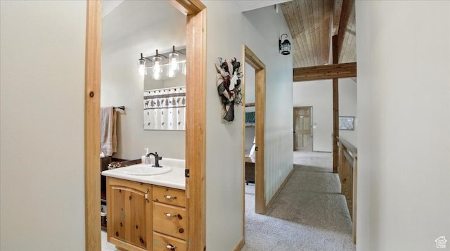 3786 Beaver Creek Rd, Kamas, UT 84036 - bathroom featuring vanity and beam ceiling