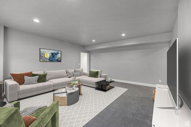 3877 N 425 E, North Ogden, UT 84414 - carpeted living area featuring recessed lighting, a textured ceiling, and baseboards