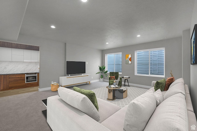 3877 N 425 E, North Ogden, UT 84414 - living room with carpet, recessed lighting, baseboards, and beverage cooler