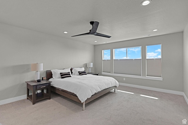 3877 N 425 E, North Ogden, UT 84414 - bedroom featuring recessed lighting, baseboards, light carpet, a ceiling fan, and a textured ceiling