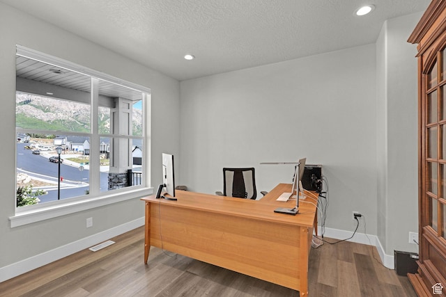 3877 N 425 E, North Ogden, UT 84414 - office area with baseboards, wood finished floors, recessed lighting, and a textured ceiling