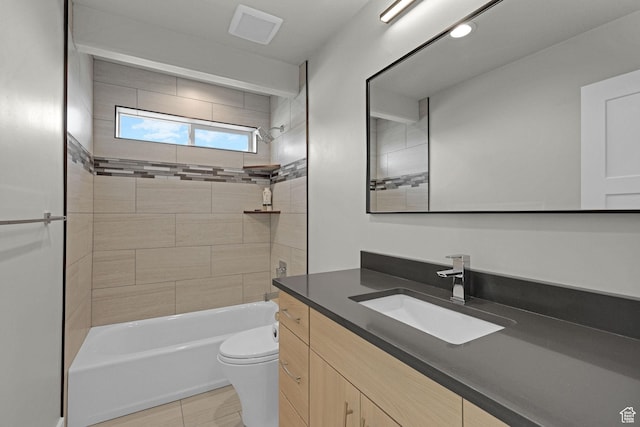 3877 N 425 E, North Ogden, UT 84414 - bathroom featuring vanity, tub / shower combination, and toilet