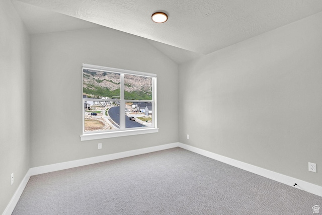 3877 N 425 E, North Ogden, UT 84414 - spare room with carpet flooring, vaulted ceiling, baseboards, and a textured ceiling