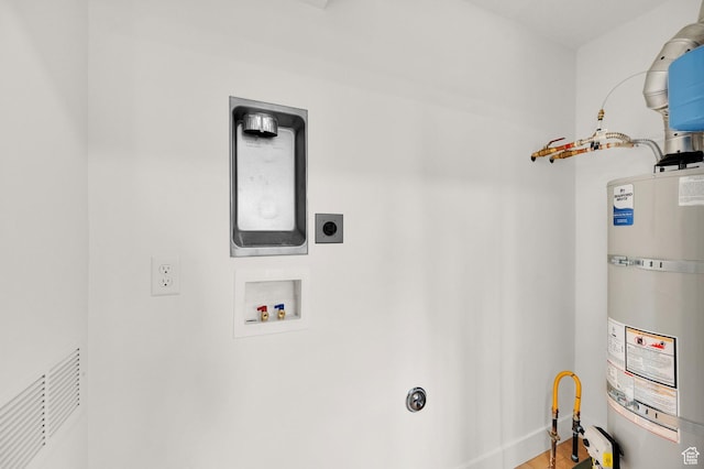 1210 E Bonner Way S, Millcreek, UT 84117 - laundry area with electric dryer hookup, secured water heater, hookup for a washing machine, and wood finished floors