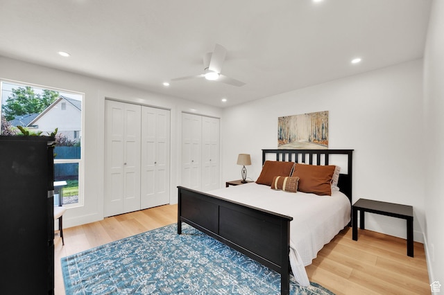 1210 E Bonner Way S, Millcreek, UT 84117 - bedroom with wood finished floors, multiple closets, recessed lighting, and a ceiling fan