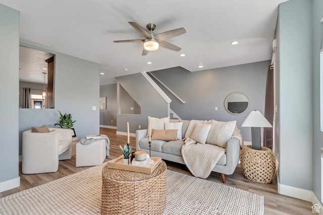 4237 S Birkhill Blvd, Murray, UT 84107 - living area featuring ceiling fan, baseboards, light wood-type flooring, and recessed lighting
