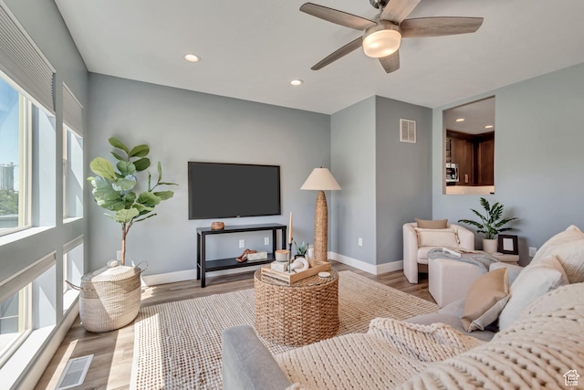 4237 S Birkhill Blvd, Murray, UT 84107 - living room featuring wood finished floors, baseboards, recessed lighting, and a ceiling fan