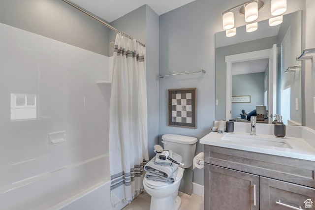 4237 S Birkhill Blvd, Murray, UT 84107 - full bathroom with toilet, vanity, shower / bath combo, tile patterned flooring, and baseboards