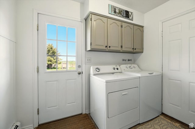 1777 W 4200 N, Smithfield, UT 84335 - washroom with cabinet space, a baseboard heating unit, and washer and clothes dryer