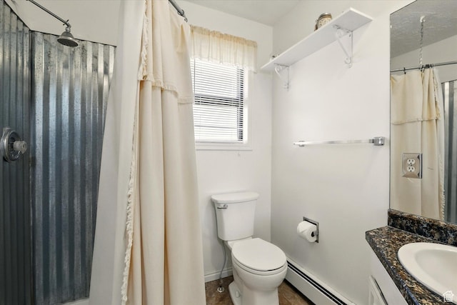 1777 W 4200 N, Smithfield, UT 84335 - full bath with a baseboard radiator, vanity, toilet, and curtained shower