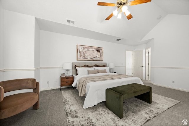 12563 S Bear Castle Cv, Draper, UT 84020 - carpeted bedroom with high vaulted ceiling, a ceiling fan, and baseboards