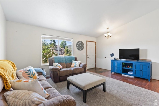 4868 W Cedar Point Peak Dr S, Riverton, UT 84096 - living area with a chandelier, dark wood-style flooring, and lofted ceiling
