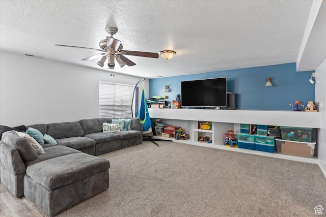 4868 W Cedar Point Peak Dr S, Riverton, UT 84096 - living area with a textured ceiling, a ceiling fan, and carpet