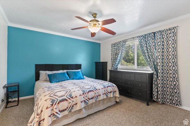 4868 W Cedar Point Peak Dr S, Riverton, UT 84096 - carpeted bedroom featuring crown molding, baseboards, and ceiling fan