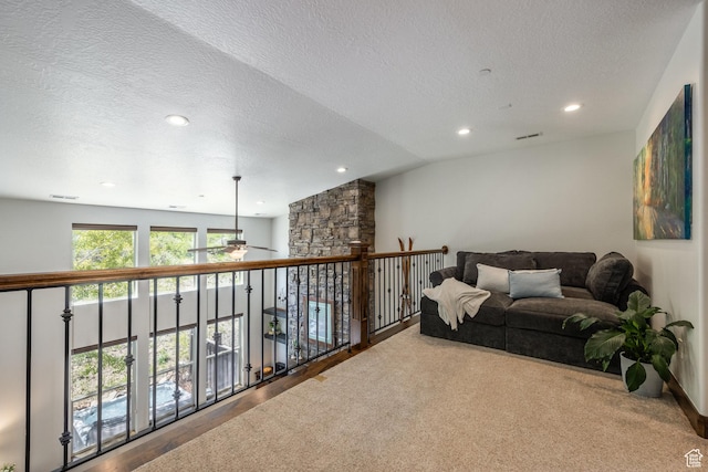 13279 N Alexis Dr, Kamas, UT 84036 - living area featuring ceiling fan, a textured ceiling, recessed lighting, and carpet