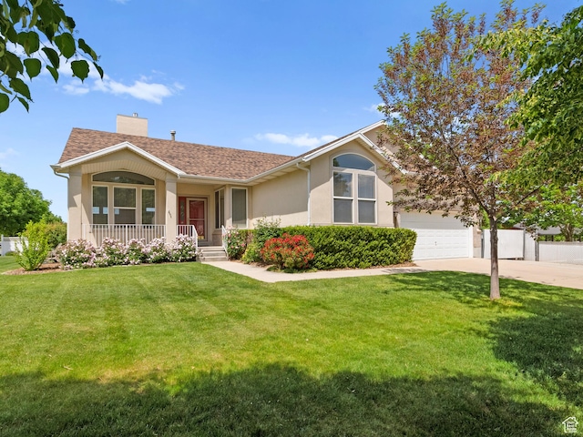 4912 W Rosewood Dr S, South Jordan, UT 84009 - view of front of property featuring a chimney, a porch, driveway, and a front lawn