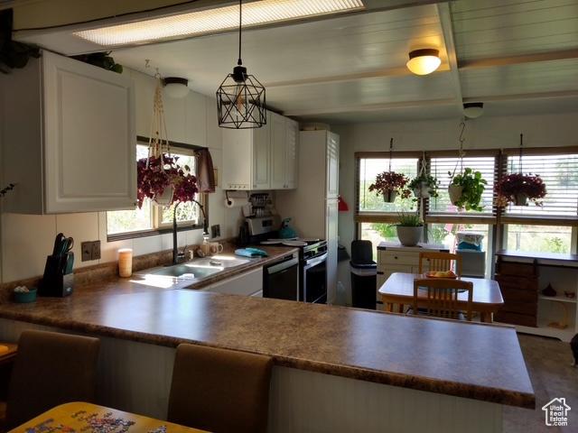 415 E 100 N, Elmo, UT 84521 - kitchen with stainless steel electric range, a sink, and white cabinets