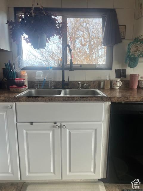 415 E 100 N, Elmo, UT 84521 - kitchen featuring dishwashing machine, a sink, white cabinets, and dark countertops