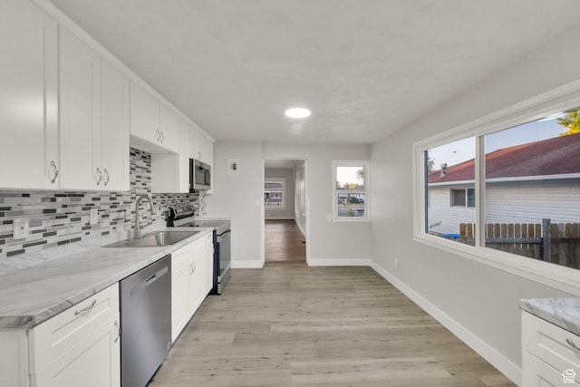 197 W Center St, Midvale, UT 84047 - kitchen with stainless steel appliances, tasteful backsplash, white cabinets, light wood-style floors, and recessed lighting