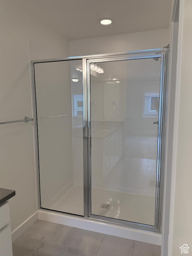 814 W 490 S Unit 329, American Fork, UT 84003 - full bath featuring vanity, a shower stall, tile patterned flooring, and recessed lighting