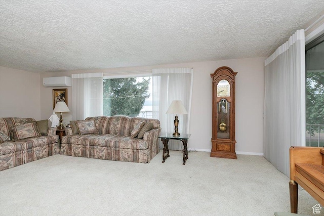 310 E Valley View Dr, Preston, ID 83263 - carpeted living area featuring a wall mounted AC, plenty of natural light, and a textured ceiling