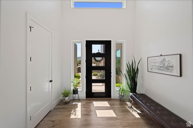 108 N Arrowhead Ln, Ivins, UT 84738 - entryway featuring plenty of natural light, wood finished floors, and a towering ceiling