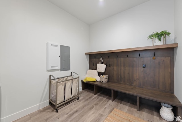 108 N Arrowhead Ln, Ivins, UT 84738 - mudroom with electric panel, light wood-type flooring, and baseboards