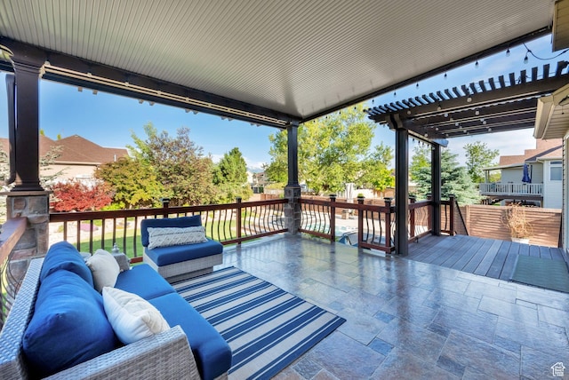 4836 S 5050 W, Hooper, UT 84315 - wooden deck with an outdoor hangout area and a pergola