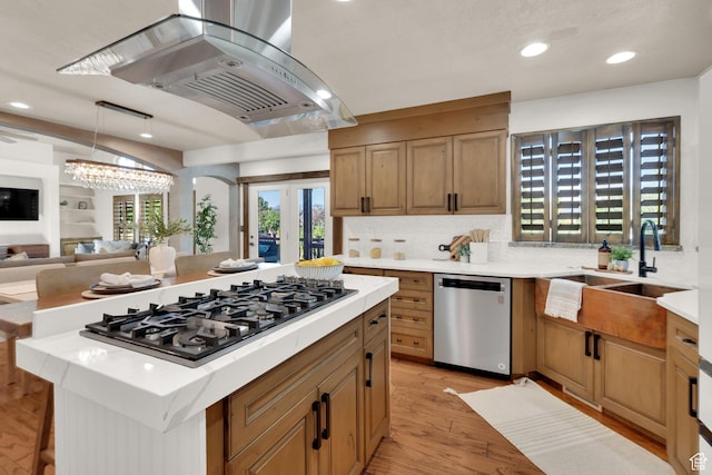 4836 S 5050 W, Hooper, UT 84315 - kitchen with dishwasher, ventilation hood, gas cooktop, a sink, and light countertops