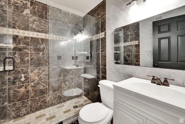 4836 S 5050 W, Hooper, UT 84315 - bathroom featuring tile walls, a shower stall, vanity, and toilet