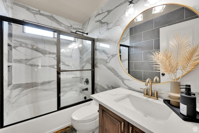 4836 S 5050 W, Hooper, UT 84315 - full bathroom featuring vanity, enclosed tub / shower combo, toilet, and tile walls