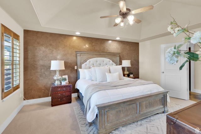 4836 S 5050 W, Hooper, UT 84315 - carpeted bedroom with baseboards, vaulted ceiling, a ceiling fan, and recessed lighting